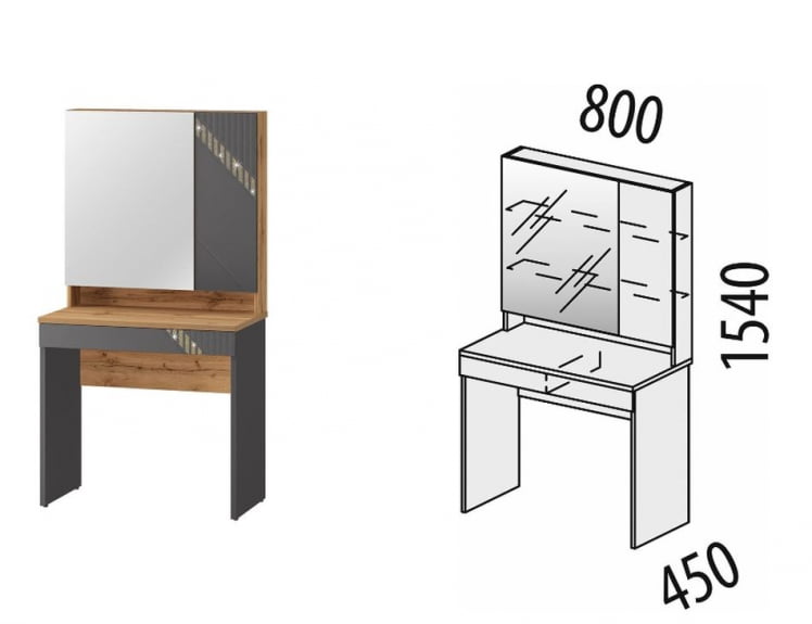 Туалетный столик (лев/прав) Монако 902.30 Дуб Вотан Оникс Графит_1