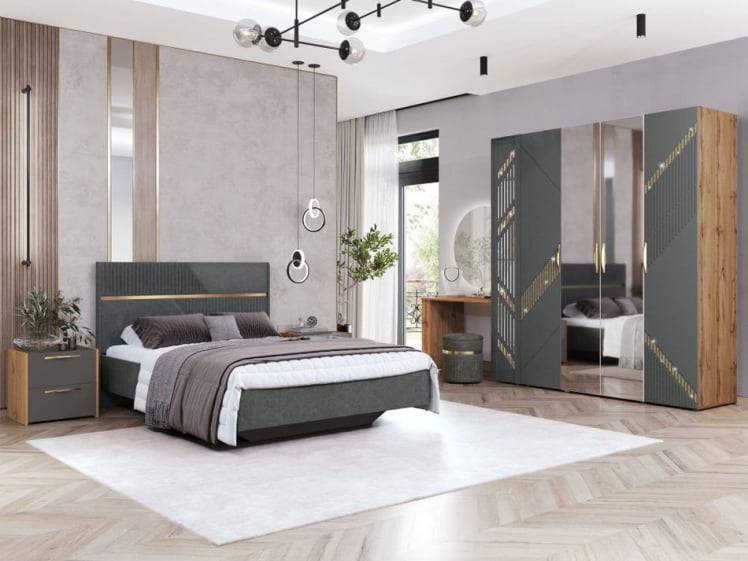 Комплект мебели для спальни Монако 902 №4 Дуб Вотан Оникс Графит Десерт Серый_0