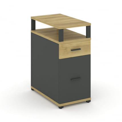 Тумба опорная/приставная с ящиком, распашным фасадом и надставкой CONCEPT CN.TGO-006 B/W Дуб Винченцо Антрацит_0