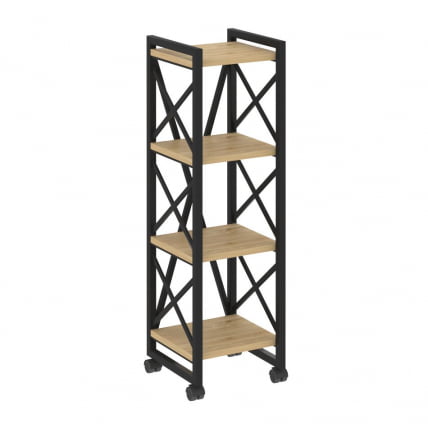 Стеллаж на колесных опорах - 4 полки LOFT  VR.L-MST.K-4.4 Металл черный Тиквуд светлый_0