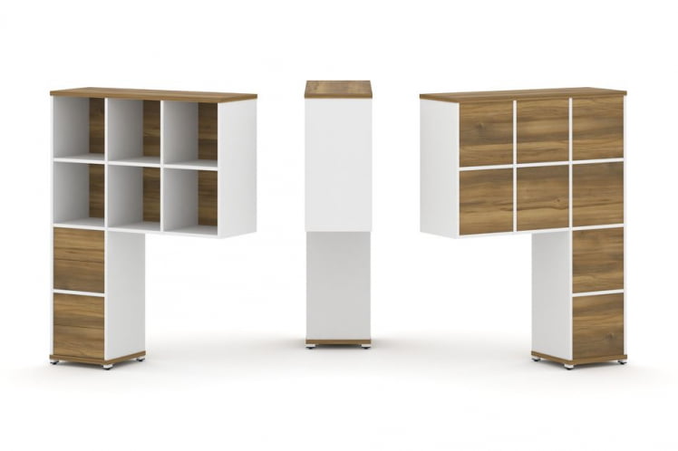 Надставка на стол высокая односторонняя + задняя стенка (8 шт.) + блок с 2-мя ящиками (2 шт.) CONCEPT CN.ONV-005 Сандал Янтарный Белый бриллиант Белый металл_0