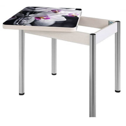 Стол поворотно-раскладной 1,2 Ника, СТЕКЛО, опоры D50 круглые ХРОМ, Беленый дуб/R041_1