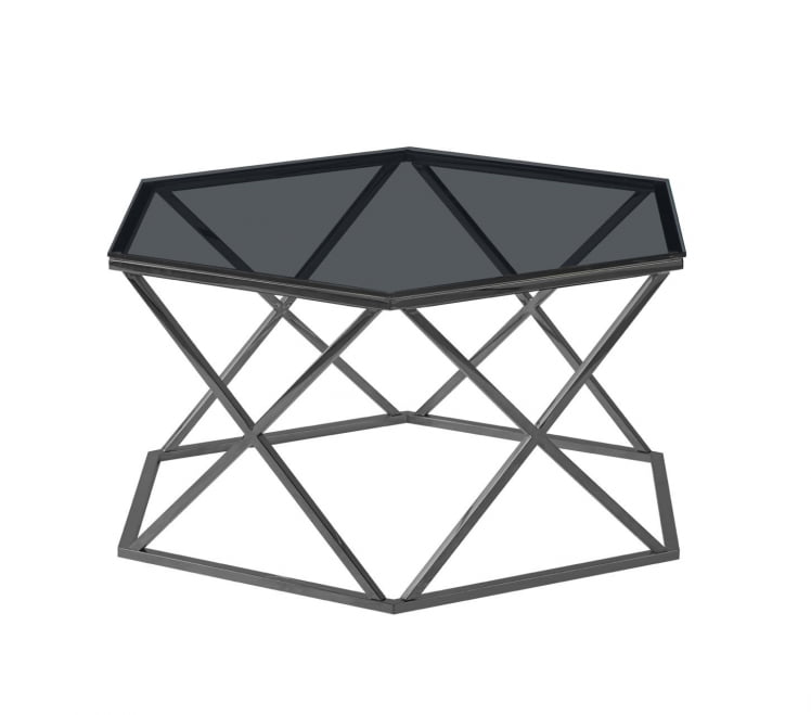 Журнальный столик Круз 93*80 стекло smoke сталь Темный хром_0