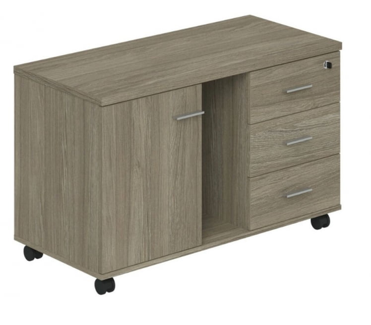 Тумба опорная (мобильная) с 3 ящиками, распашным фасадом и нишей (правая) Wing WN.203.OD.R Дуб темный_0