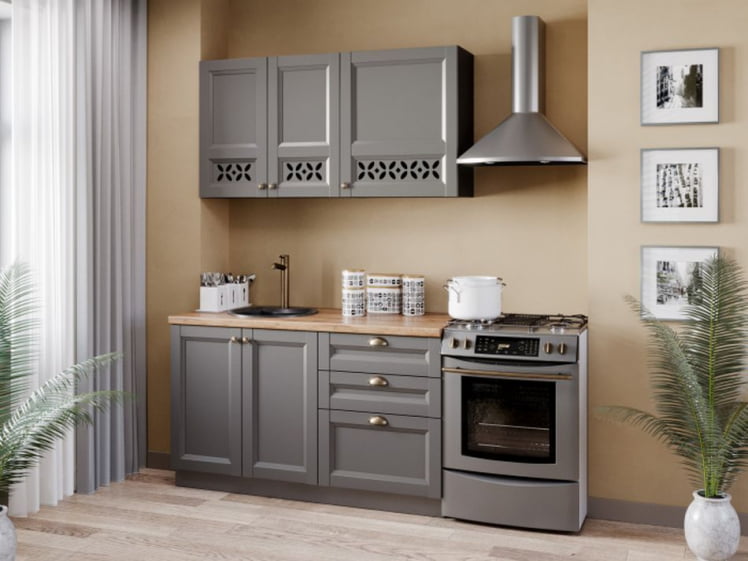 Шкаф кухонный 400 высокий Амели-3 ЛД 299.420.000.041 Черный Оникс серый_2