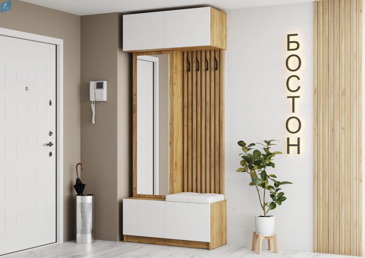 Прихожая БОСТОН дуб крафт золотой/Белый глянец_2