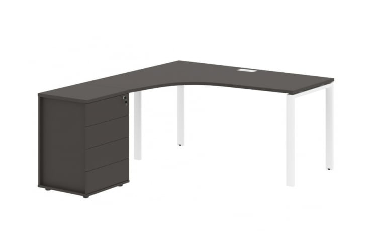 Стол эргономичный с тумбой левый EDIS EUCET 1518 L Мокко Белый_0