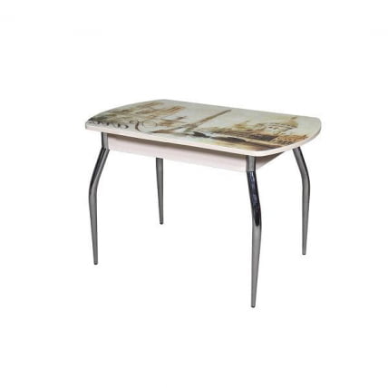 Стол раздвижной 1,45 Грация, СТЕКЛО, опоры изогнутые ХРОМ, Дуб беленый/Париж_0