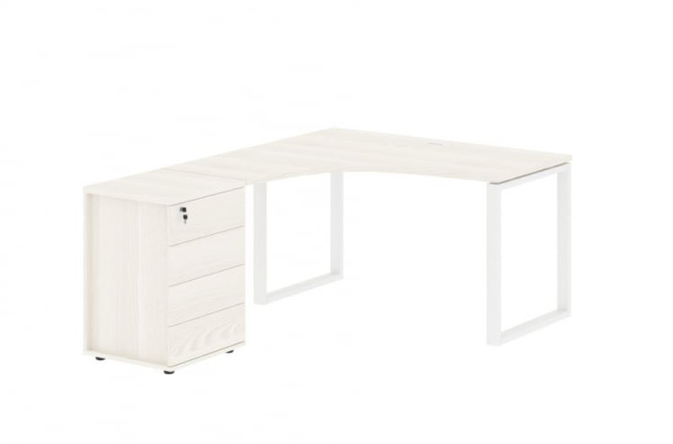 Стол эргономичный с тумбой левый EDIS EQCET 1318 L Ясень Траун Белый_0