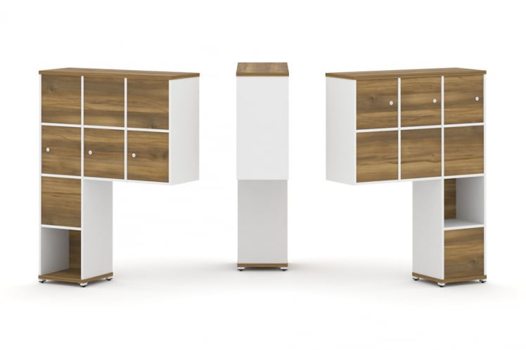 Надставка на стол высокая двухсторонняя + задняя стенка (8 шт.) + распашной фасад (6 шт.) CONCEPT CN.DNV-009 Сандал Янтарный Белый бриллиант Белый металл_0