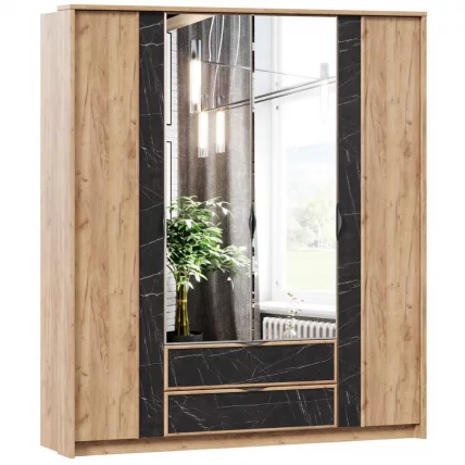 Шкаф четырехстворчатый Шелли ЛД 692.010.000 Дуб золотой Камень Пьетра чёрный_0