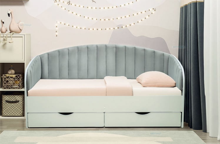 Кровать с продольной мягкой спинкой Софа №12.1 (800х1600) Дуб Сонома светлый Велюр 338_0