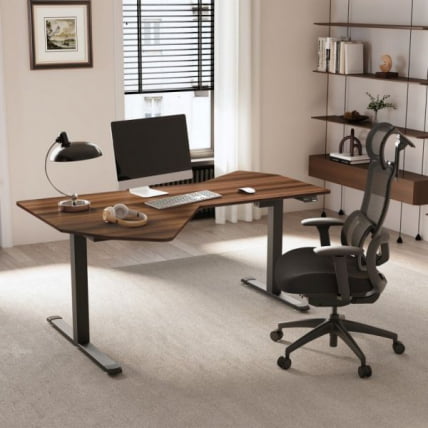 Стол компьютерный с электроприводом Eureka ERK-EDI-FS-WN (Fan shaped), орех_7