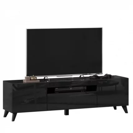 Тумба под ТВ Бруклин 1600 с опорами Черный глянец_2