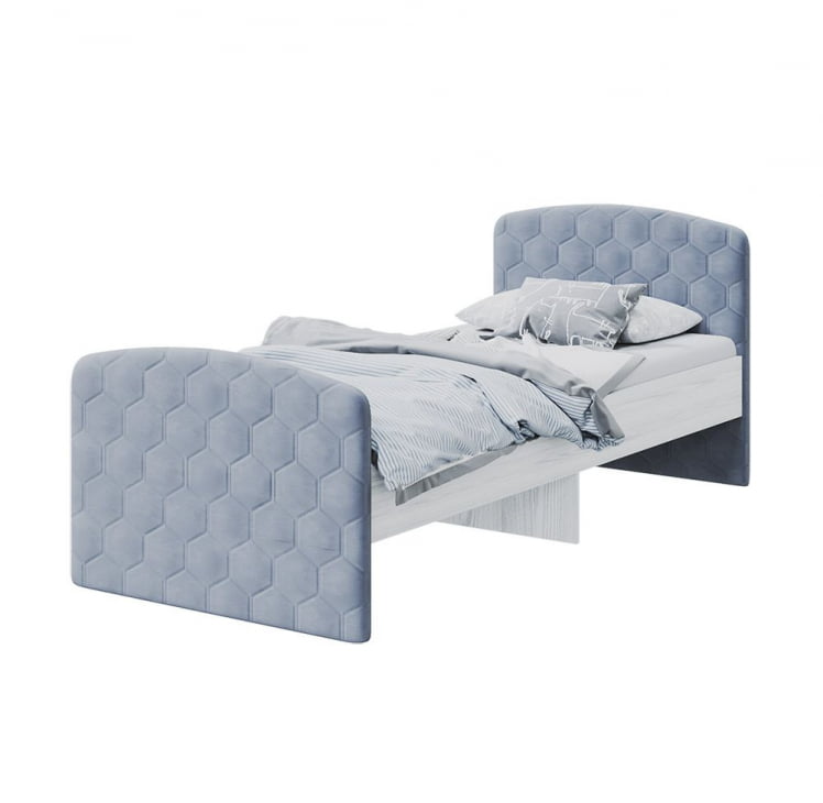 Кровать детская Стич с мягкими спинками, ясень анкор светлый/велюр NEO 25_0