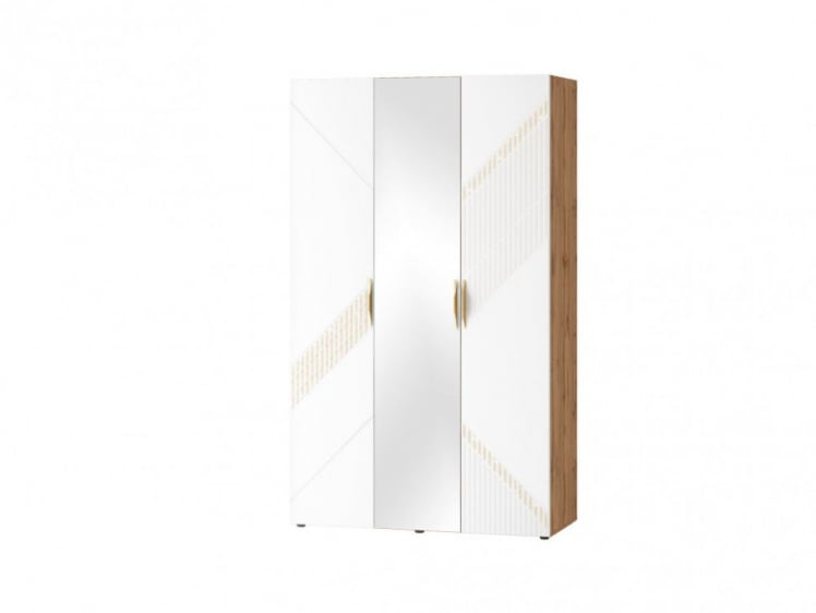 Шкаф трехдверный с зеркалом (лев/прав) Монако 903.12 Дуб Вотан / Белый шпон / Альпийский белый_0