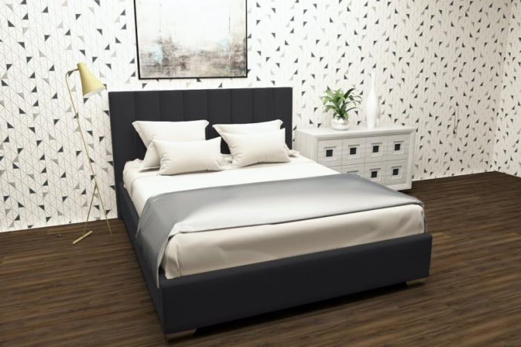 Мягкая интерьерная кровать Терра с подъемным механизмом Цвет фасада: Темно серый; Материал фасада: Металл/Велюр; Спальное место: 1800х2000 мм_0