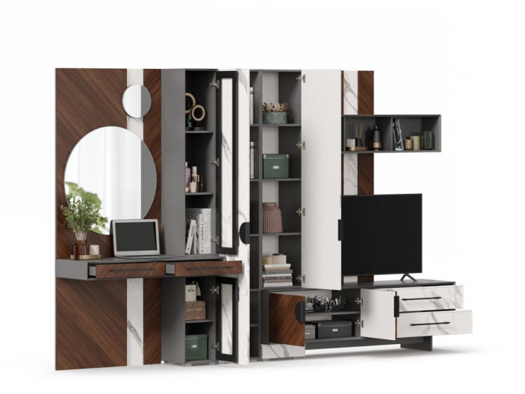 Набор мебели для гостиной Вилена №4 Оникс Серый/Орех/Монте белый_1