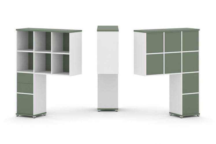 Надставка на стол высокая односторонняя + задняя стенка (8 шт.) + блок с 2-мя ящиками (1 шт.) + блок с 1-м ящиком (1 шт.) CONCEPT CN.ONV-007 Кобо Белый бриллиант Белый металл_0