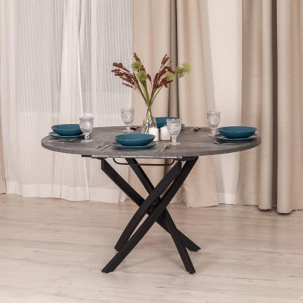 Стол MANZANA ЛДСП/HPL/металл, 100 х 100+30 х 75 см, Кварцит светлый/черный_11