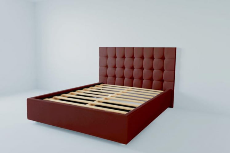 Мягкая интерьерная кровать &куот;Венеция&куот; с ортопедическими латами (металл) Материал фасада: Велюр; Спальное место: 2000х2000 мм; Цвет фасада: Бордо; Цвет корпуса: Бордо / "Венеция"_0