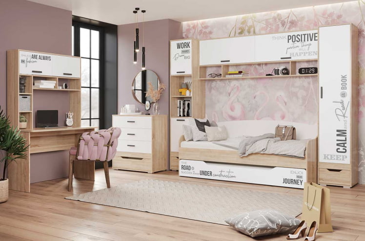 Кровать-софа Джуниор, выдвижная, дуб сонома/ дуб сонома, белый_2