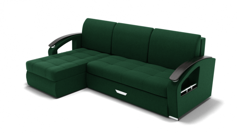 Диван Дубай-1 с оттоманкой угол левый/правый (ЗР) Тип: Левый/правый; Материал фасада: Металл/Велюр; Цвет: Зеленый_0