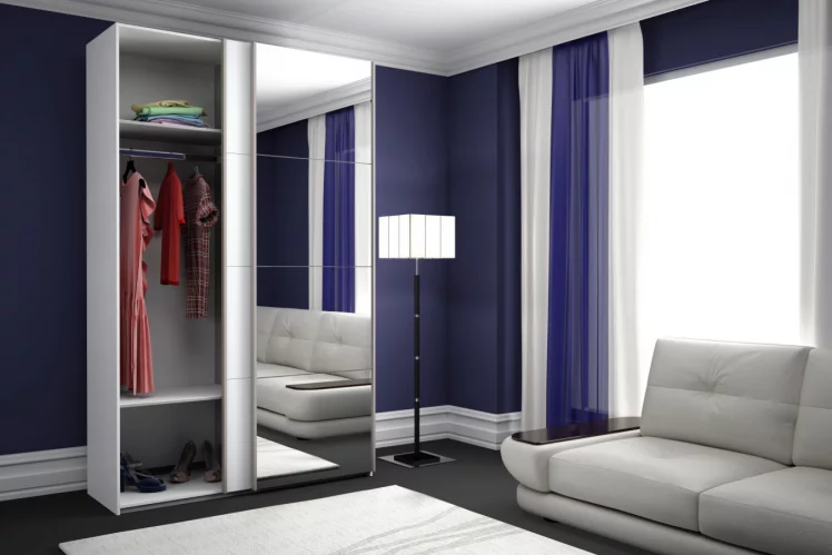 Шкаф-купе двухдверный Прайм 1400 ДСП/Зеркало Белый снег_3