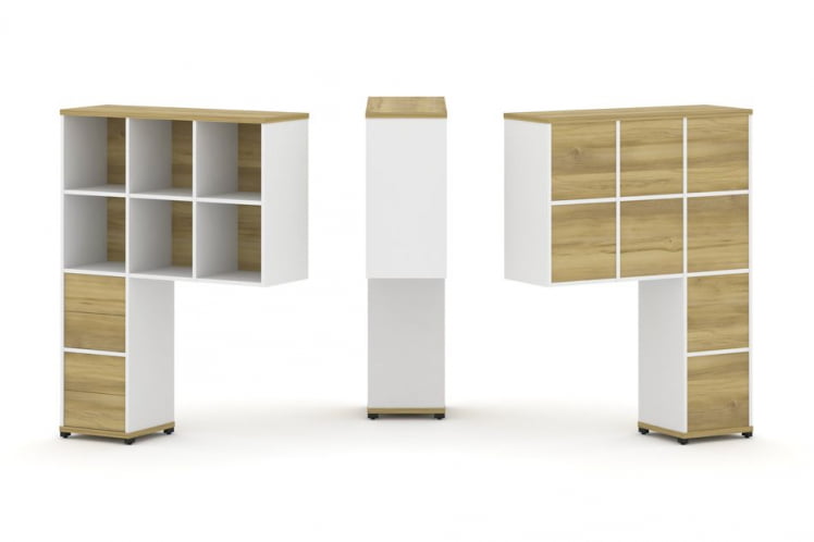 Надставка на стол высокая односторонняя + задняя стенка (8 шт.) + блок с 2-мя ящиками (2 шт.) CONCEPT CN.ONV-005 Дуб Винченцо Белый бриллиант Черный металл_0