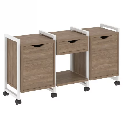 Тумба на колесных опорах наборная. Вариант №7 LOFT VR.L-TN-7.K Металл белый Дуб Аризона_0