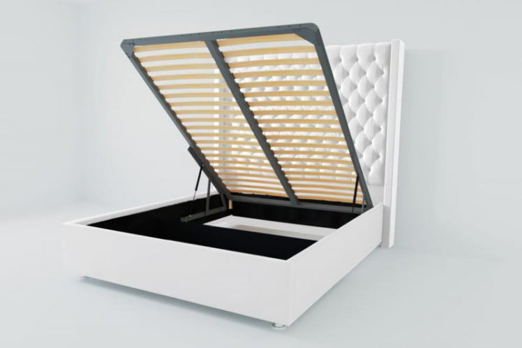 Мягкая интерьерная кровать "Версаль Люкс" с подъемным механизмом Материал фасада: Искусственная кожа; Спальное место: 2000х2000 мм; Цвет фасада: Белый; Цвет корпуса: Белый _0