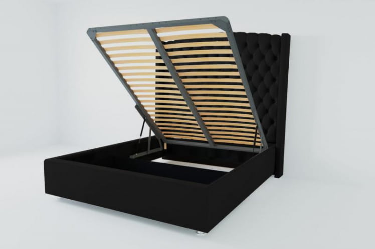 Мягкая интерьерная кровать "Берлин Люкс" с подъемным механизмом Материал фасада: Искусственная кожа; Спальное место: 900х2000 мм; Цвет фасада: Кольт Ч; Цвет корпуса: Кольт Ч _0