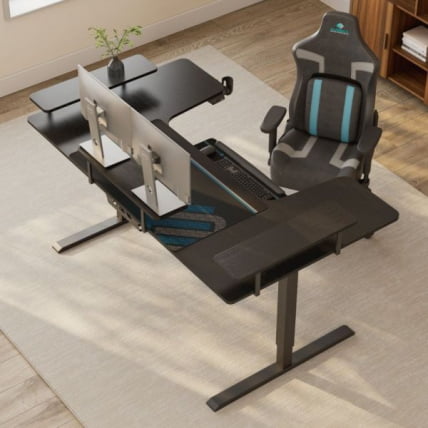 Стол для компьютера (для геймеров) U-образной формы с электрической регулировкой по высоте и трансформируемыми полками Eureka U-71_18