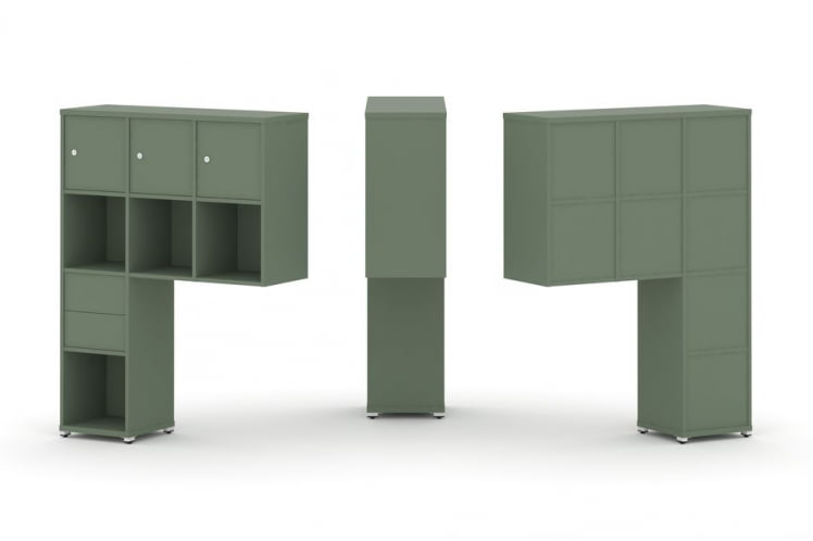 Надставка на стол высокая односторонняя + задняя стенка (8 шт.) + распашной фасад (3 шт.) + блок с 2-мя ящиками (1 шт.) CONCEPT CN.ONV-004 Кобо Белый металл_0