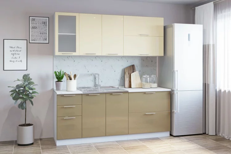 Гарнитур кухонный СОФТ В 1 (накладная мойка) глянец ваниль/кофе с молоком_0