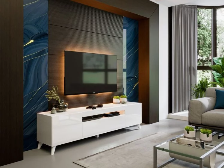 Тумба под ТВ Бруклин 1800 с опорами Белый глянец_4