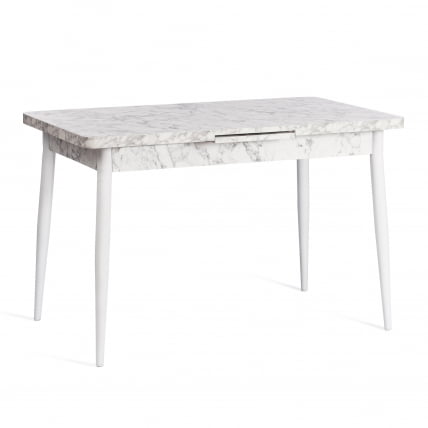 Стол обеденный ALTA (mod. 1183) ЛДСП+меламин/металл, 120+30 х 70 х 75 см, белый мрамор/белый_0