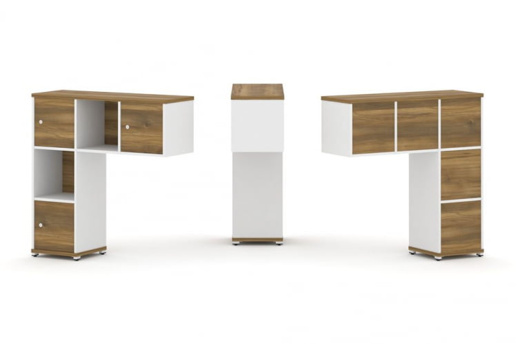 Надставка на стол низкая односторонняя + задняя стенка (5шт.) + распашной фасад (3 шт.) CONCEPT CN.ONN-002 Сандал Янтарный Белый бриллиант Белый металл_0