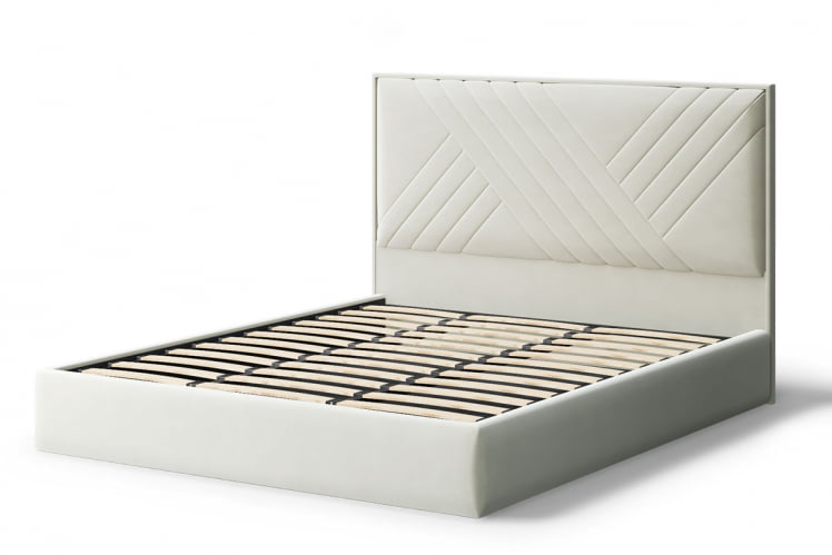 Кровать МИРА 2000*1600мм (без опор), велюр Бренди лайт 02 (серо-белый), (б/основания, б/матраса)_1