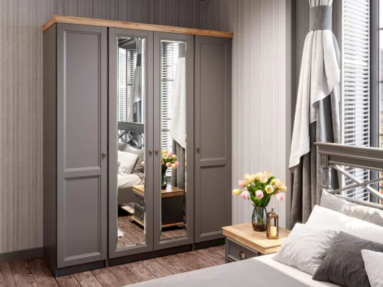 Шкаф двухстворчатый с двумя зеркалами Амели ЛД 642.840.000 Оникс серый_3