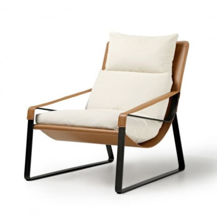 Кожаное кресло ERK-LC03-GY, коричневое, белое_0