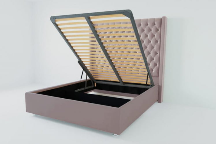 Мягкая интерьерная кровать "Версаль Люкс" с подъемным механизмом Материал фасада: Велюр; Спальное место: 2000х2000 мм; Цвет фасада: Темно серый; Цвет корпуса: Темно серый _0