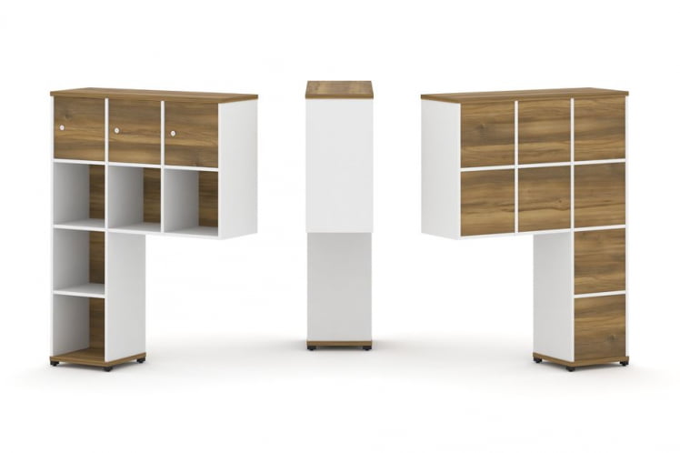 Надставка на стол высокая односторонняя + задняя стенка (8 шт.) + распашной фасад (3 шт.) CONCEPT CN.ONV-003 Сандал Янтарный Белый бриллиант Черный металл_0