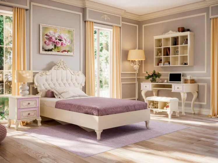 Стол письменный с полкой навесной Маркиза 03 Алебастр_12