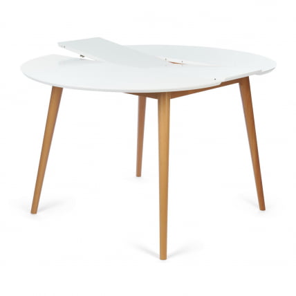 Стол круглый раскладной обеденный BOSCO (Боско) основание бук, столешница мдф, 100*75*100+30см, Белый+Натуральный ( Бук)_4