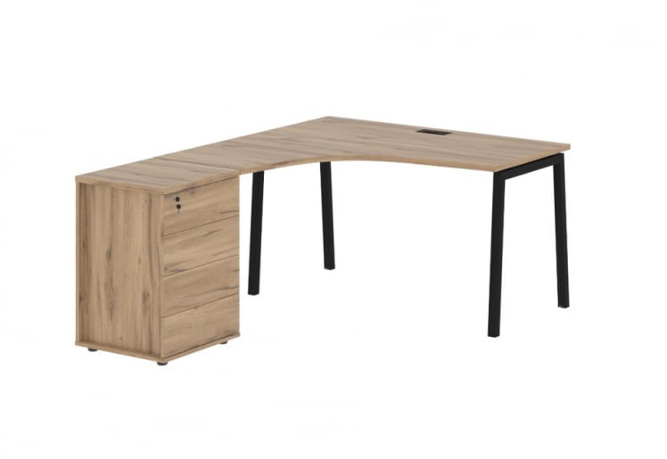 Стол эргономичный с тумбой (левый) EDIS ELCET 1318 L Дуб Денвер светлый Черный_0