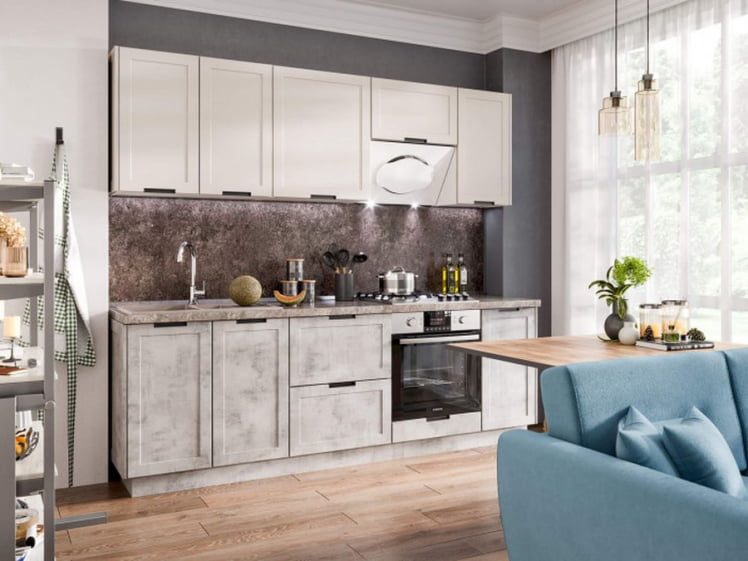 Кухонный гарнитур Джамис №1 Белый кашмир Белый камень_1