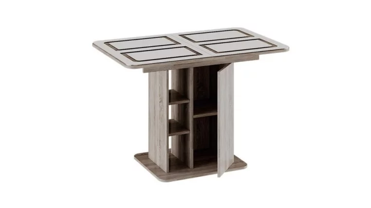 Стол обеденный Мюнхен тип 1 Дуб Сонома трюфель/Стекло бежевое с рисунком_1