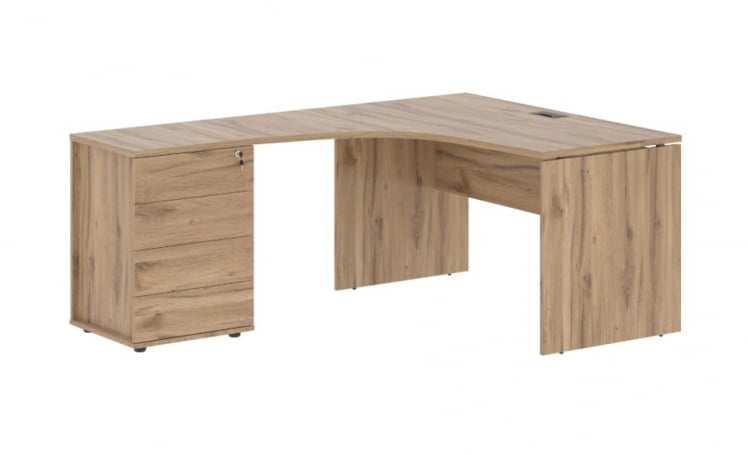 Стол эргономичный с тумбой левый EDIS EDCET 1318 L Дуб Денвер светлый Мокко_0