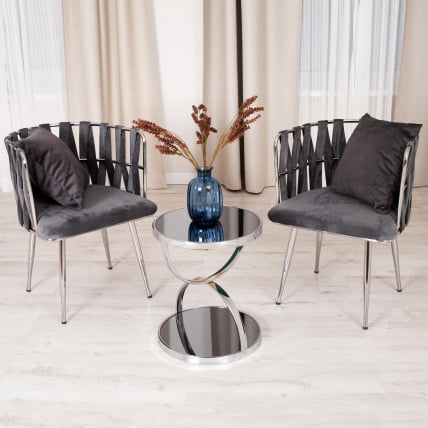 Кофейный столик GROTTO (mod. 9157) металл/дымчатое стекло, 42 х 42 х 50 см, хром_3